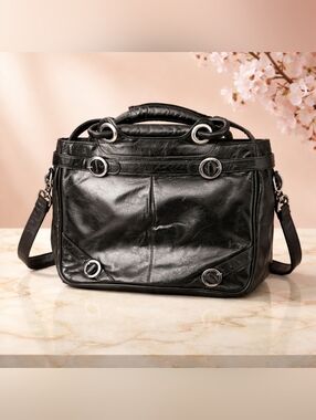 EUC Classic Black Leather Satchel Handbag - Women's Bag